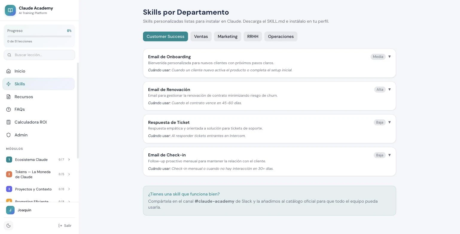 Skills listas para instalar, por departamento.