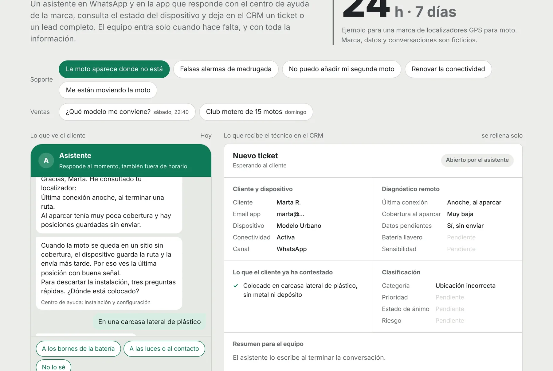 Captura de la demo de Soporte que responde solo